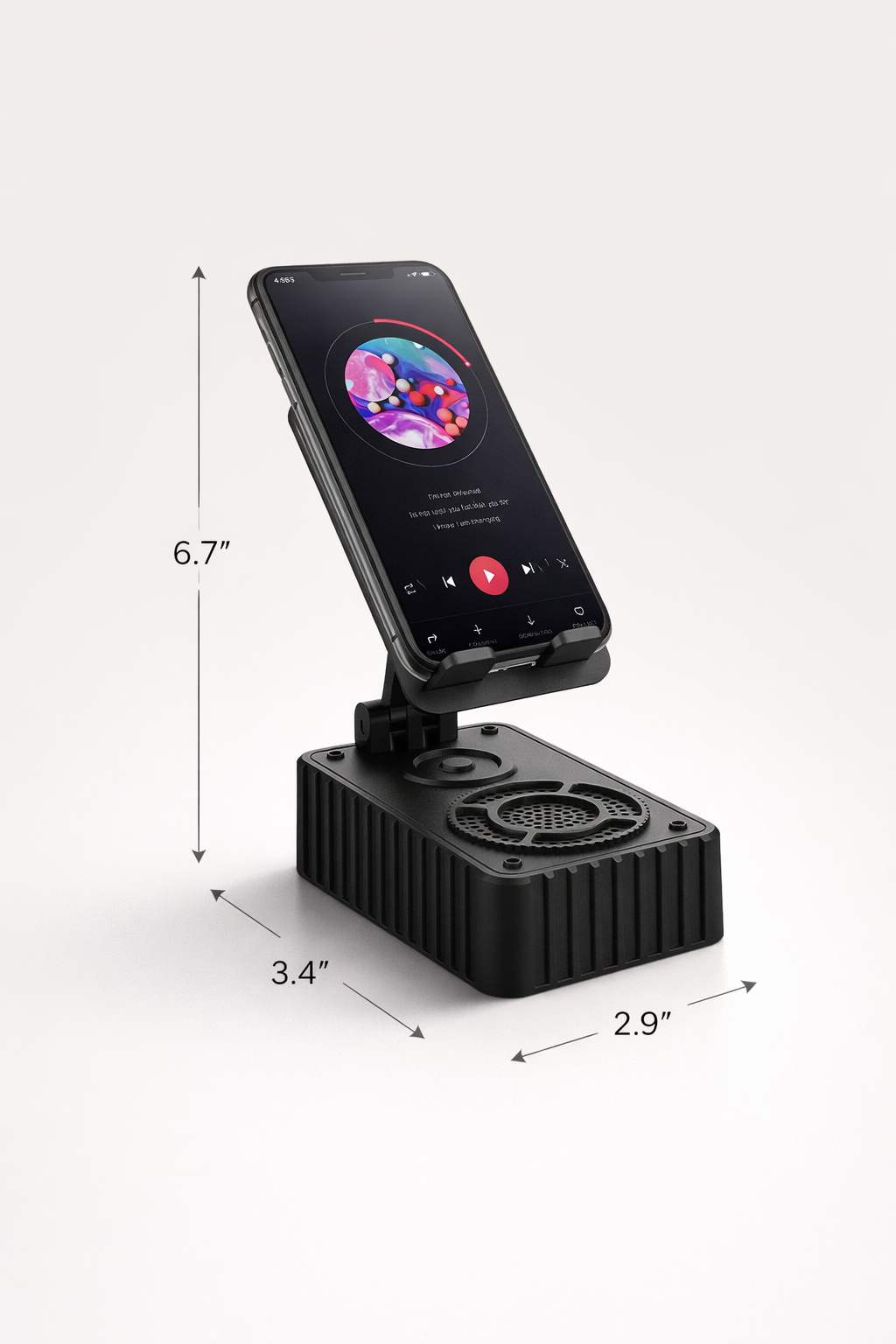 Supporto Smartphone con Altoparlante Wireless Integrato, Stand Cellulare Regolabile Angolazione, Base Antiscivolo, Porta Telefono da Tavolo per Video, Musica e Videochiamate, Compatibile iPhone Android