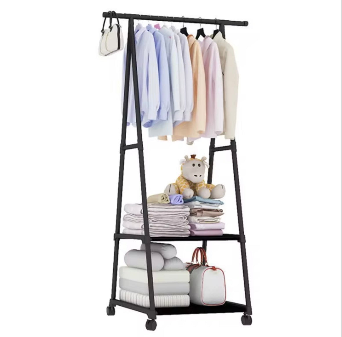 Guardaroba Aperto Stand Appendiabiti con Ripiani (160 cm) | Salvaspazio su Ruote