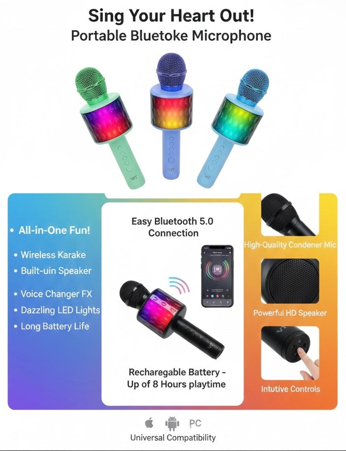 All-in-One Portable Bluetooth Karaoke Microphone & Speaker