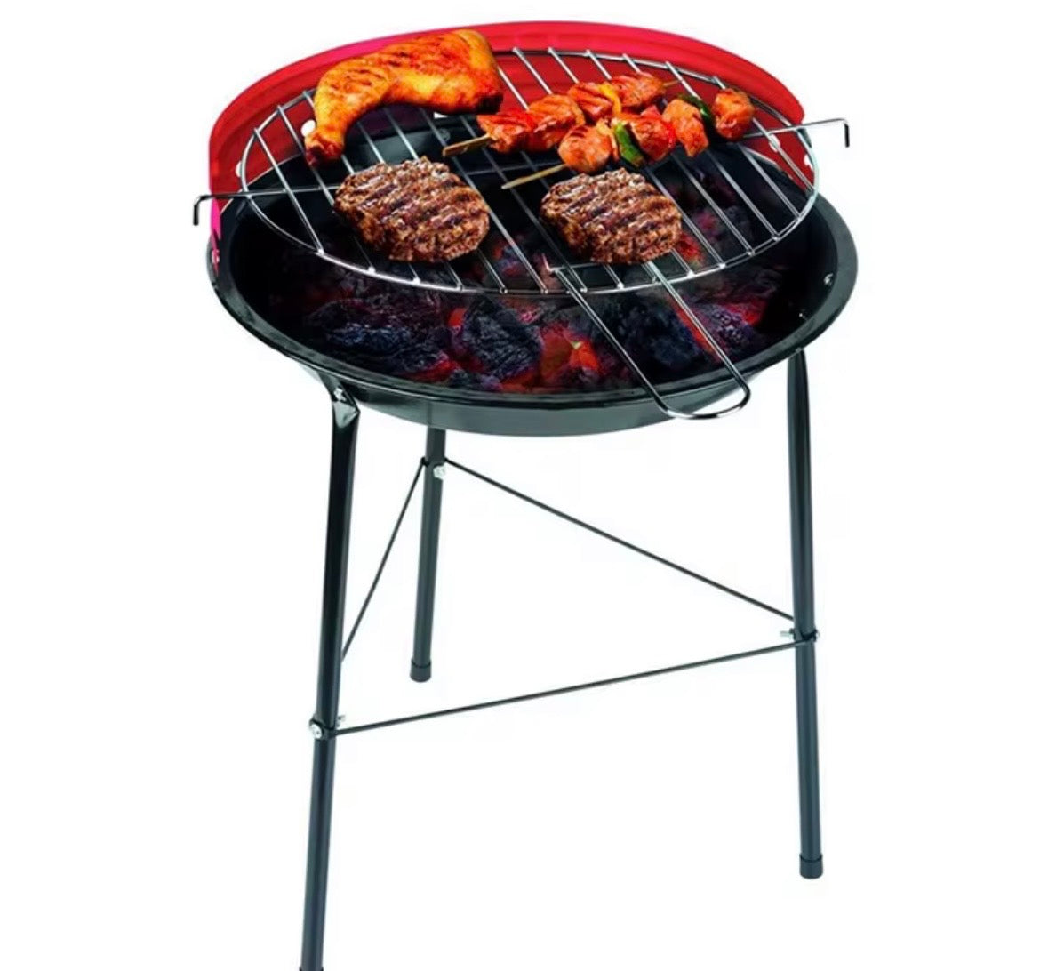 Barbecue a Carbonella da Esterno Compatto e Portatile con Griglia Rossa - Ideale per Balconi, Giardini e Campeggio