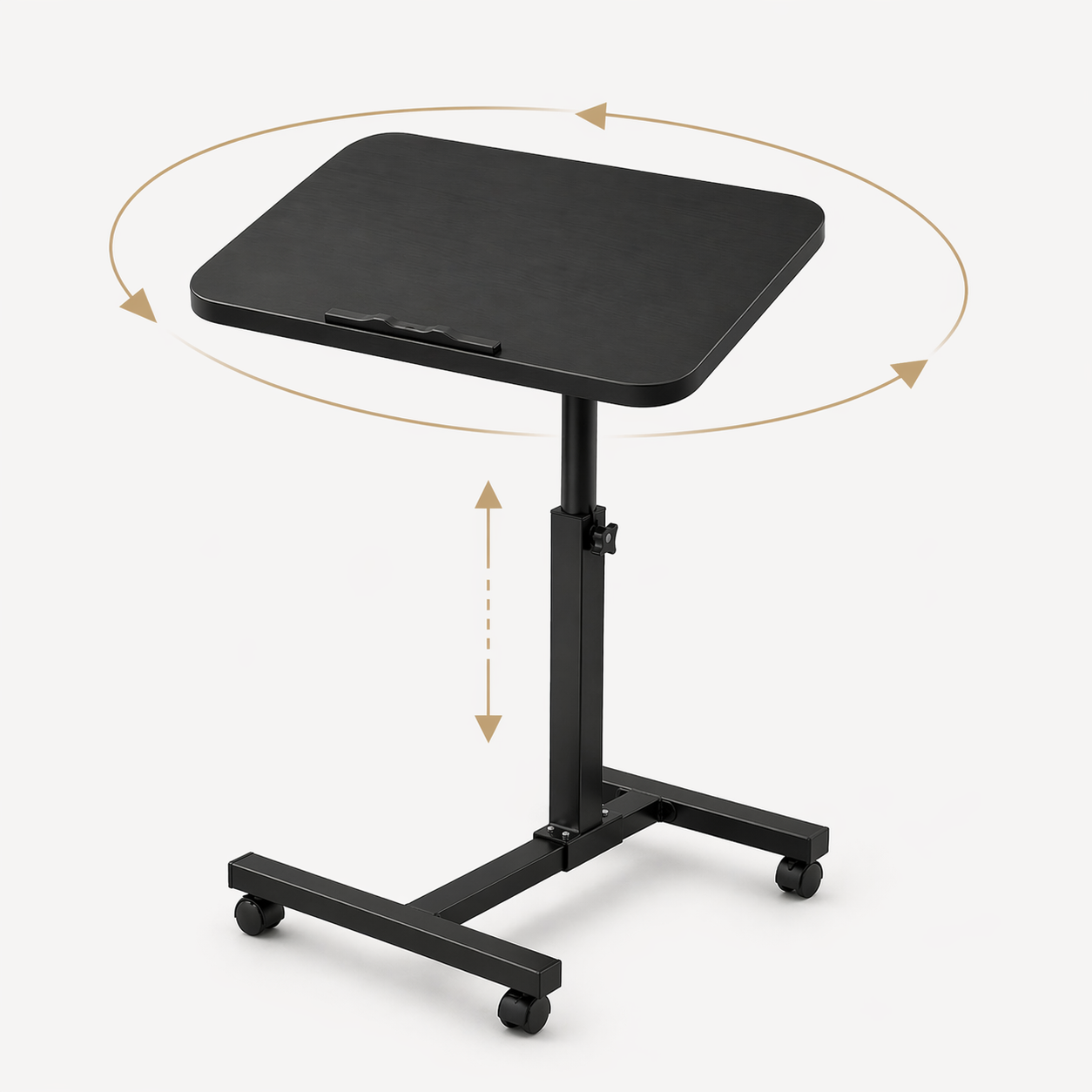 Tavolino Laptop Regolabile con Ruote, Tavolo PC per Divano e Letto, Altezza Regolabile 59–89 cm, Tavolino Porta Notebook Girevole 360°, Scrivania Salvaspazio per Casa Ufficio