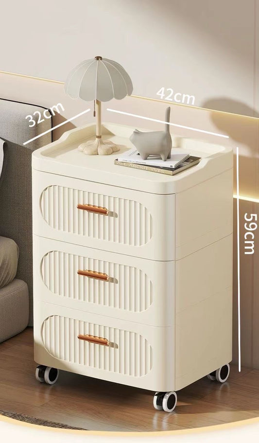 Comodino Mobiletto Contenitore 3 Cassetti su Ruote | Design Moderno Crema/Beige