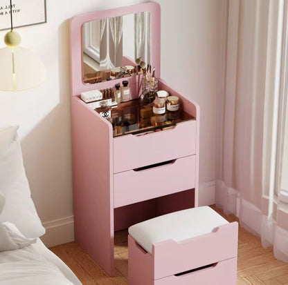Tavolo da Toeletta con Specchio e Sgabello – Vanity Make Up con 3 Cassetti e Ripiani Portaoggetti – Design Moderno per Camera da Letto – Disponibile in Bianco e Rosa