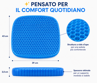 Cuscino in Gel per Seduta con Struttura a Nido d’Ape, Cuscino Comfort con Rivestimento Nero, per Sedia Ufficio, Casa, Auto e Gaming, Design Flessibile Blu