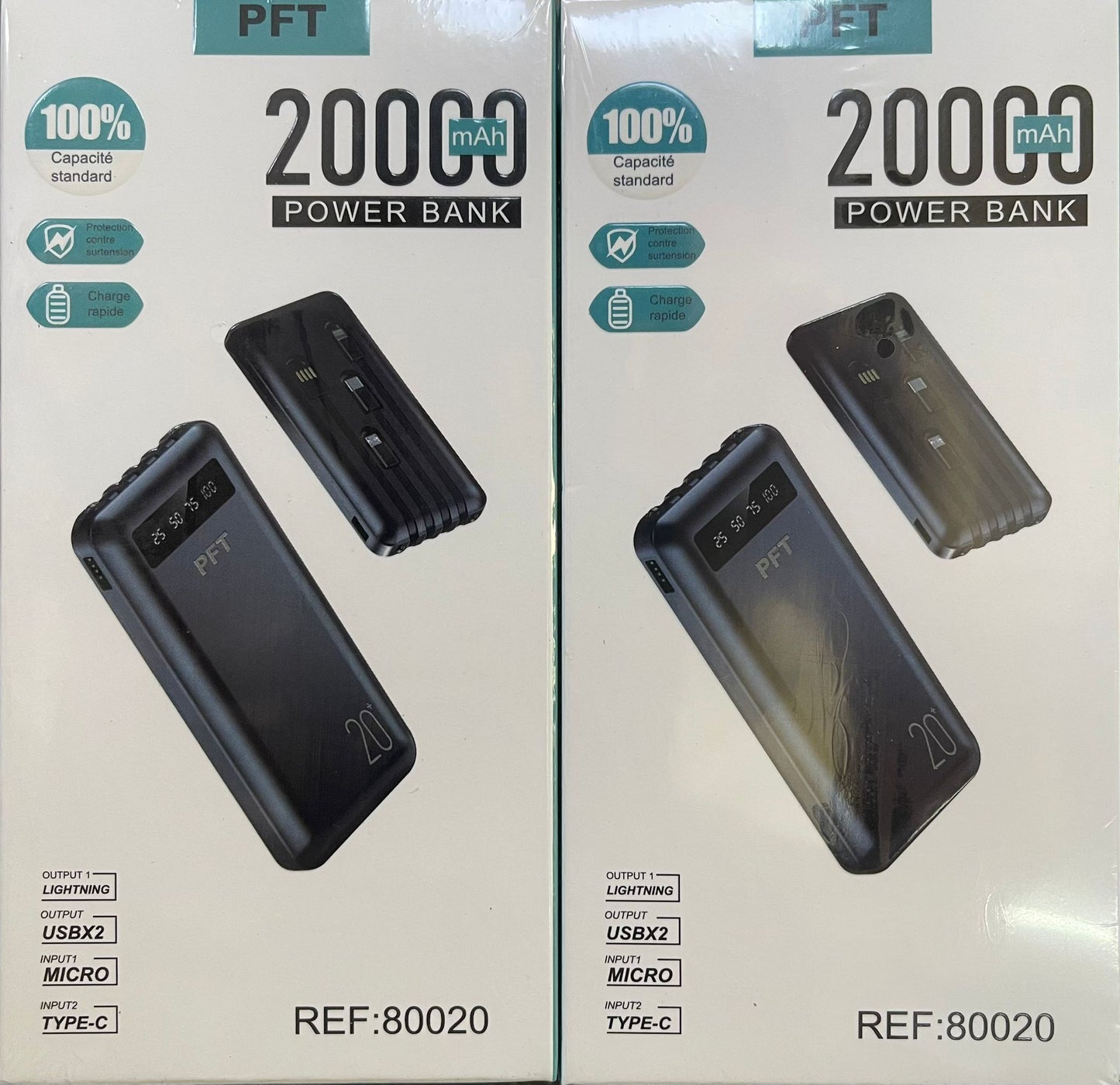 Power Bank 20000 mAh PFT — Caricatore Portatile USB & Type-C | Batteria Esterna Rapida con Display LED, Lightning, Micro, 2×USB