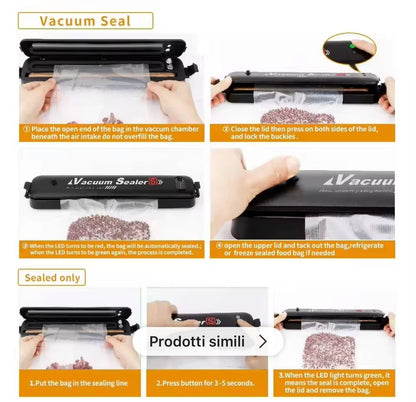 Seal-A-Matic Sigillatrice Sottovuoto Automatica per Alimenti – Macchina Sottovuoto per Conservazione di Verdura, Frutta, Carne – Con 10 Sacchetti Inclusi - BDIT ACCESSORI
