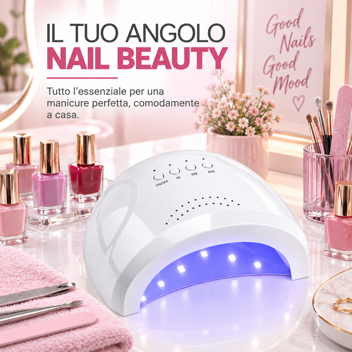 BDIT Accessori Lampada UV LED per Unghie, Lampada per Manicure e Nail Art con Comandi Superiori, Ampia Apertura per la Mano, Luce UV/LED, per Gel Unghie e Manicure a Casa, Bianca