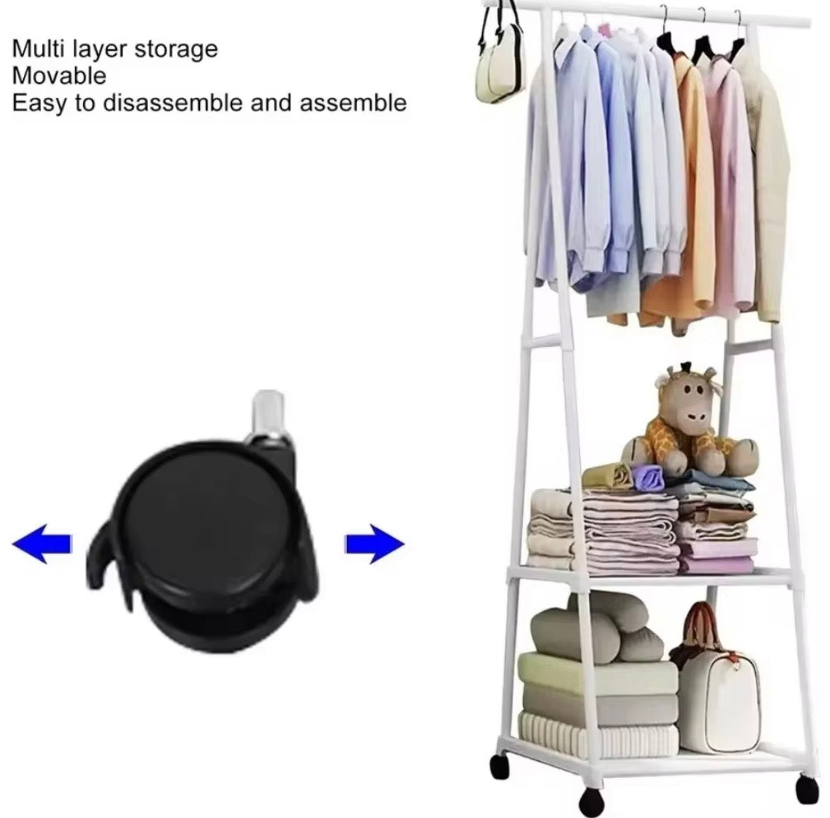 Guardaroba Aperto Stand Appendiabiti con Ripiani (160 cm) | Salvaspazio su Ruote