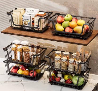 Carrello Portaoggetti Impilabile a 2 Cesti in Metallo - Organizer Multiuso da Cucina e Dispensa