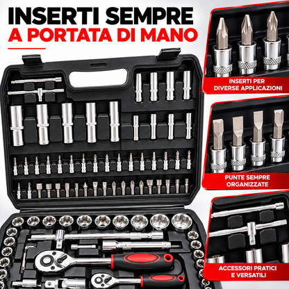 BDIT Accessori Set Chiavi a Bussola con Cricchetti, Valigetta Portautensili Completa con Bussole, Inserti, Prolunghe e Accessori, Kit Utensili per Manutenzione, Auto e Fai da Te