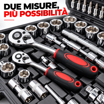 BDIT Accessori Set Chiavi a Bussola con Cricchetti, Valigetta Portautensili Completa con Bussole, Inserti, Prolunghe e Accessori, Kit Utensili per Manutenzione, Auto e Fai da Te