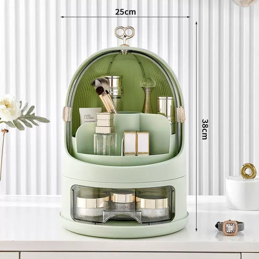 Organizer Porta Trucchi con Coperchio Antipolvere e Cassetti – Scatola Makeup Grande da Tavolo