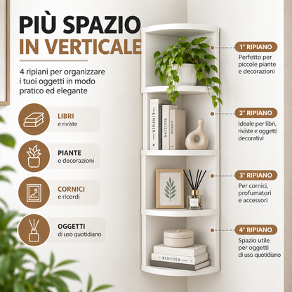 BDIT Accessori Mensola Angolare da Parete Bianca, Scaffale Verticale Salvaspazio 79 x 17,5 cm, Mensola ad Angolo a Più Ripiani per Libri e Decorazioni, Soggiorno, Camera, Studio