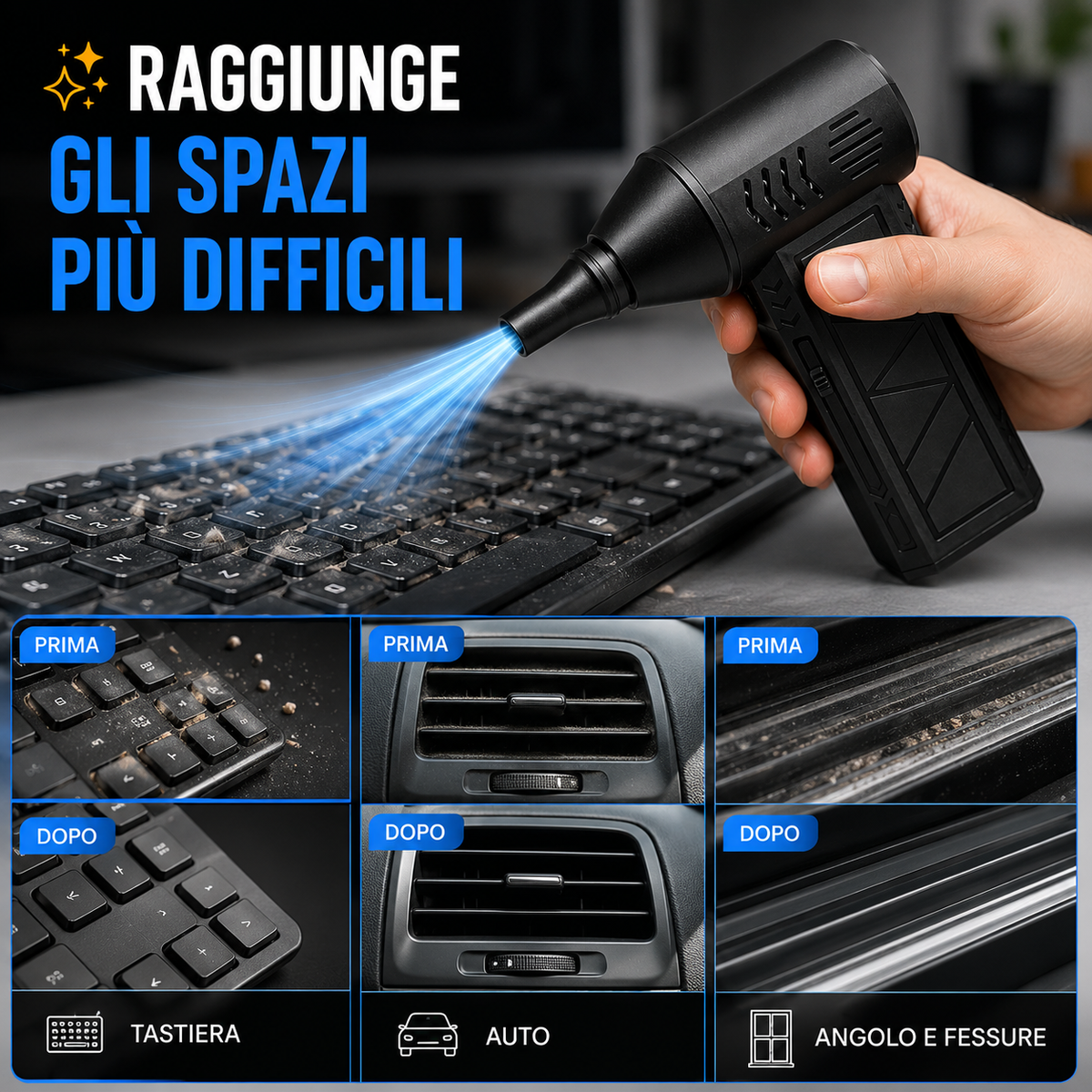 Mini Jet Fan Portatile Ricaricabile – Soffiatore d’Aria Compatto con Bocchetta Direzionata, Ricarica USB, per Tastiera, Auto, Elettronica, Banco da Lavoro e Pulizia di Piccoli Spazi