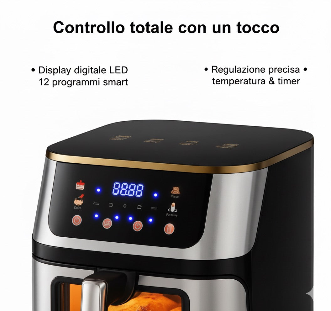 Friggitrice ad Aria Smart con Display LED e Finestra Panoramica 15L