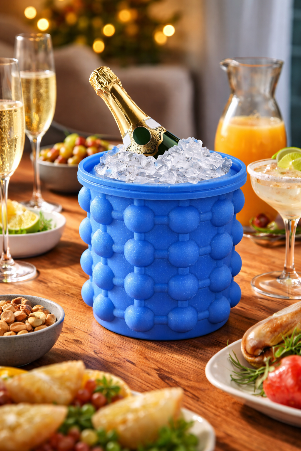 Secchiello Ghiaccio in Silicone con Coperchio, Stampo Ghiaccio Flessibile, Contenitore Cubetti Ghiaccio, Ice Bucket per Bevande, Cocktail, Casa e Picnic