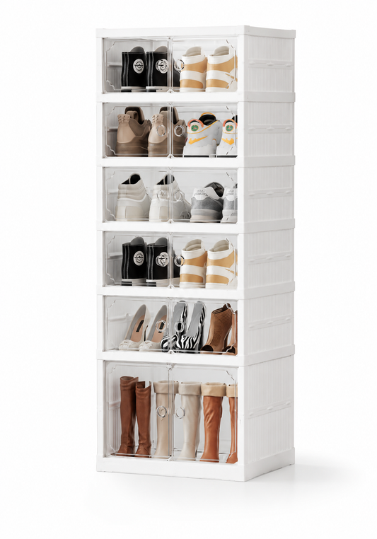 Scarpiera Pieghevole 6 Piani con 12 Scomparti, Mobile Porta Scarpe ad Apertura a Fisarmonica, Ante Trasparenti, Salvaspazio 117 × 43 × 34,5 cm, Organizzatore per Ingresso, Camera e Cabina Armadio