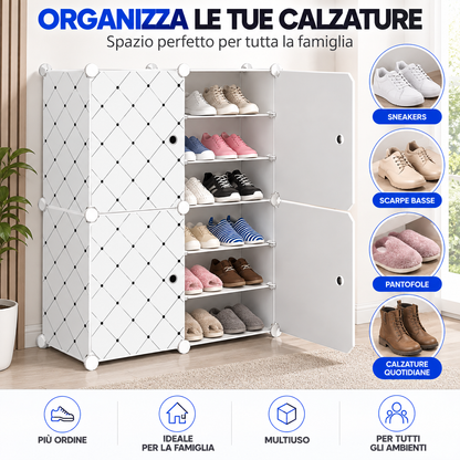 BDIT Accessori Scarpiera Bianca Salvaspazio con Ante, Mobile Portascarpe Modulare con Ripiani Interni, Organizer per Scarpe con Apertura Frontale, per Ingresso, Camera e Guardaroba