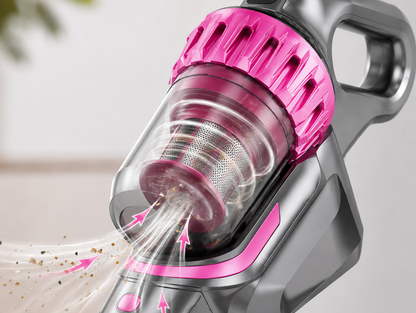 Aspirapolvere 2 in 1 Scopa Elettrica e Aspirapolvere Portatile, Design Compatto, Contenitore Polvere Trasparente, Impugnatura Pratica, per Pavimenti, Tappeti, Divano e Pulizia della Casa, Grigio/Rosa