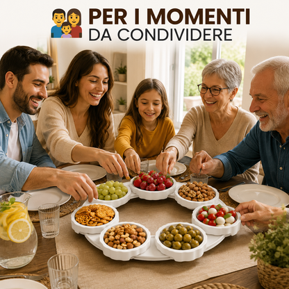 Vassoio Rotante da Tavola con Scomparti, Porta Snack Girevole per Condivisione, Organizer per Dolci, Frutta, Aperitivi e Antipasti, Centro Tavola per Feste, Famiglia e Riunioni
