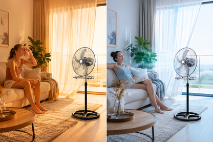 Ventilatore 3 in 1 da Terra e Tavolo Cromato, Ventilatore Oscillante con Piedistallo Regolabile, Ventola Silenziosa ad Alta Potenza, Design Moderno in Metallo per Casa Ufficio Camera