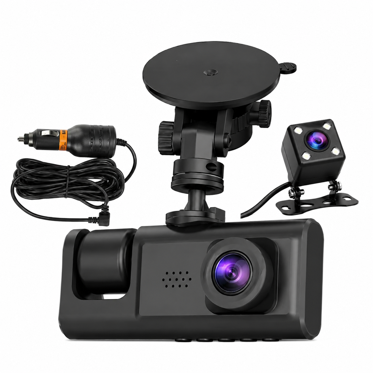 Dashcam Auto 1080P con Telecamera Posteriore, Videocamera per Auto con Display Integrato, Supporto a Ventosa, Registrazione Anteriore e Posteriore, Alimentazione da Auto