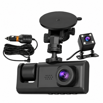 Dashcam Auto 1080P con Telecamera Posteriore, Videocamera per Auto con Display Integrato, Supporto a Ventosa, Registrazione Anteriore e Posteriore, Alimentazione da Auto