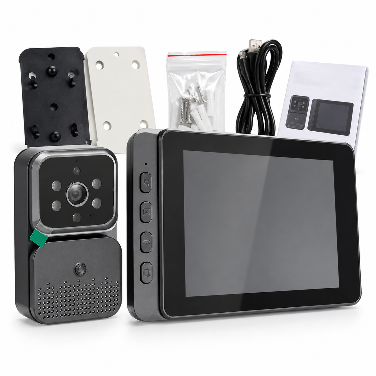 BDIT Accessori Videocitofono Wireless con Monitor, Video Doorbell 2.4G con Unità Esterna e Display Interno, Videocamera per Porta con Monitor, Kit di Installazione e Accessori per Casa