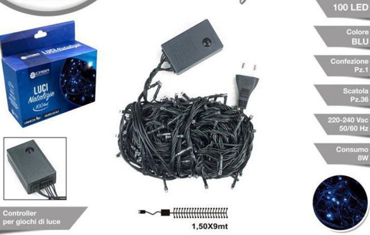 Luci Natalizie LED Blu – Catena luminosa 100 luci, 9 metri con giochi di luce