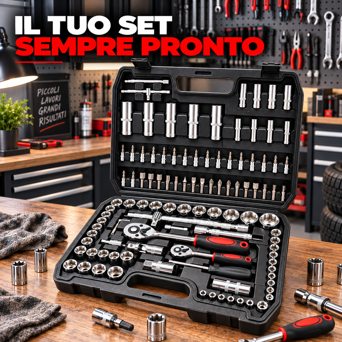 BDIT Accessori Set Chiavi a Bussola con Cricchetti, Valigetta Portautensili Completa con Bussole, Inserti, Prolunghe e Accessori, Kit Utensili per Manutenzione, Auto e Fai da Te