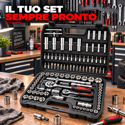 BDIT Accessori Set Chiavi a Bussola con Cricchetti, Valigetta Portautensili Completa con Bussole, Inserti, Prolunghe e Accessori, Kit Utensili per Manutenzione, Auto e Fai da Te