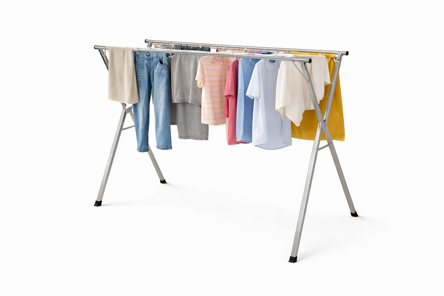 Stendibiancheria Pieghevole Estensibile 120-200 cm in Acciaio – Stendino per Bucato Salvaspazio con 2 Barre Resistenti, Asciugabiancheria Pieghevole per Interno ed Esterno, Balcone Bagno Lavanderia
