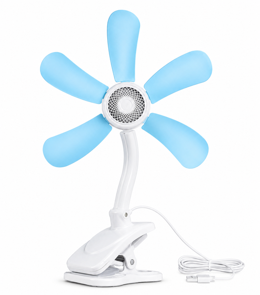 Ventilatore a Clip con 6 Pale – Ventola Silenziosa con Collo Flessibile e Clip Antiscivolo – Mini Ventilatore da Scrivania per Casa, Ufficio e Camera da Letto