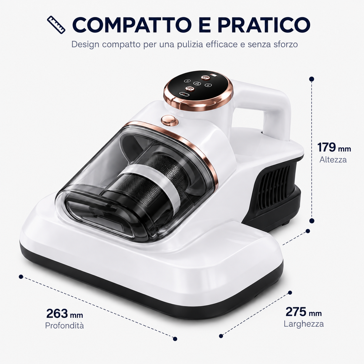 Aspirapolvere per Materassi e Tessuti, Aspiratore Portatile con Contenitore Trasparente e Filtro, Pulitore Compatto per Letto, Divano, Cuscini e Tessuti, Design Ergonomico