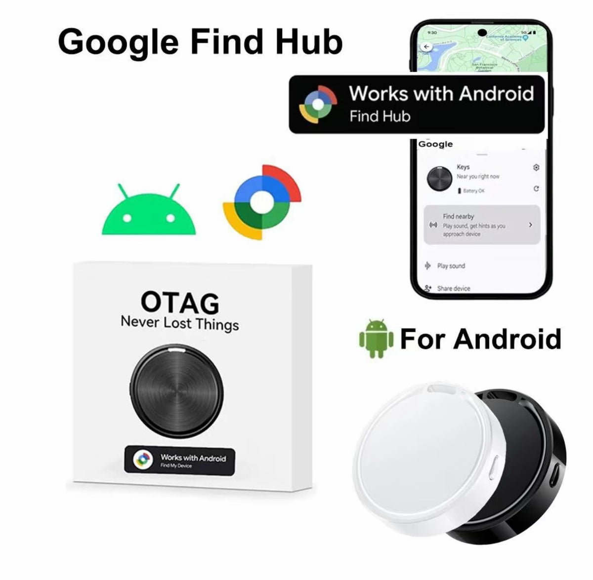 OTAG Dispositivo Anti-Smarrimento – Compatibile con Android Find My Device, Ideale per Chiavi, Zaini, Animali e Altri Oggetti - F8A