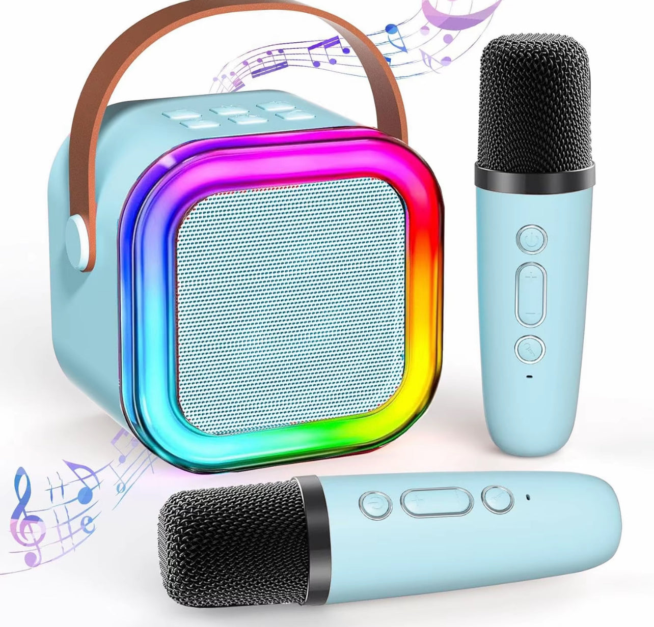 Altoparlante per karaoke senza fili con 2 microfoni wireless, Sistema di altoparlanti KTV ricaricabili con suono stereo HiFi, Altoparlante senza fili con luci a led con colori RGB - BDIT ACCESSORI