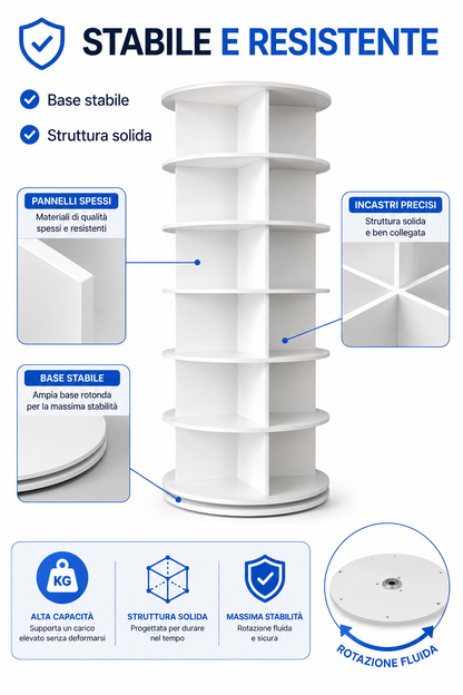 BDIT Accessori Scarpiera Girevole 360°, Scarpiera Rotante a 7 Livelli con 28 Scomparti, 147,4 × 59 cm, Mobile Porta Scarpe Salvaspazio, Organizzatore per Scarpe, Borse e Accessori, Bianca, per Ingresso, Camera e Cabina Armadio