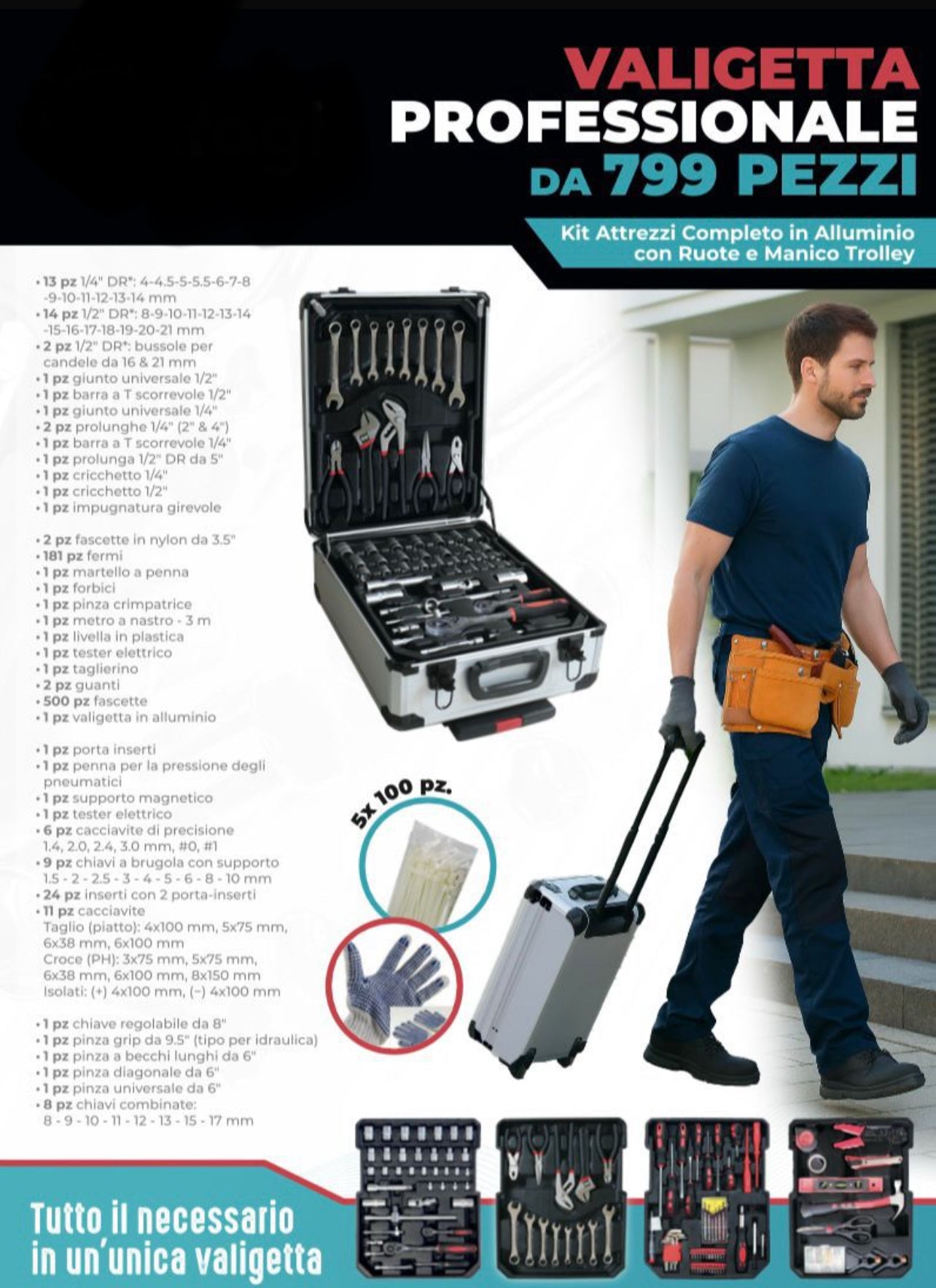 VALIGETTA PROFESSIONALE TROLLEY DA 799 PEZZI: Il Tuo Ufficio Attrezzi Mobile