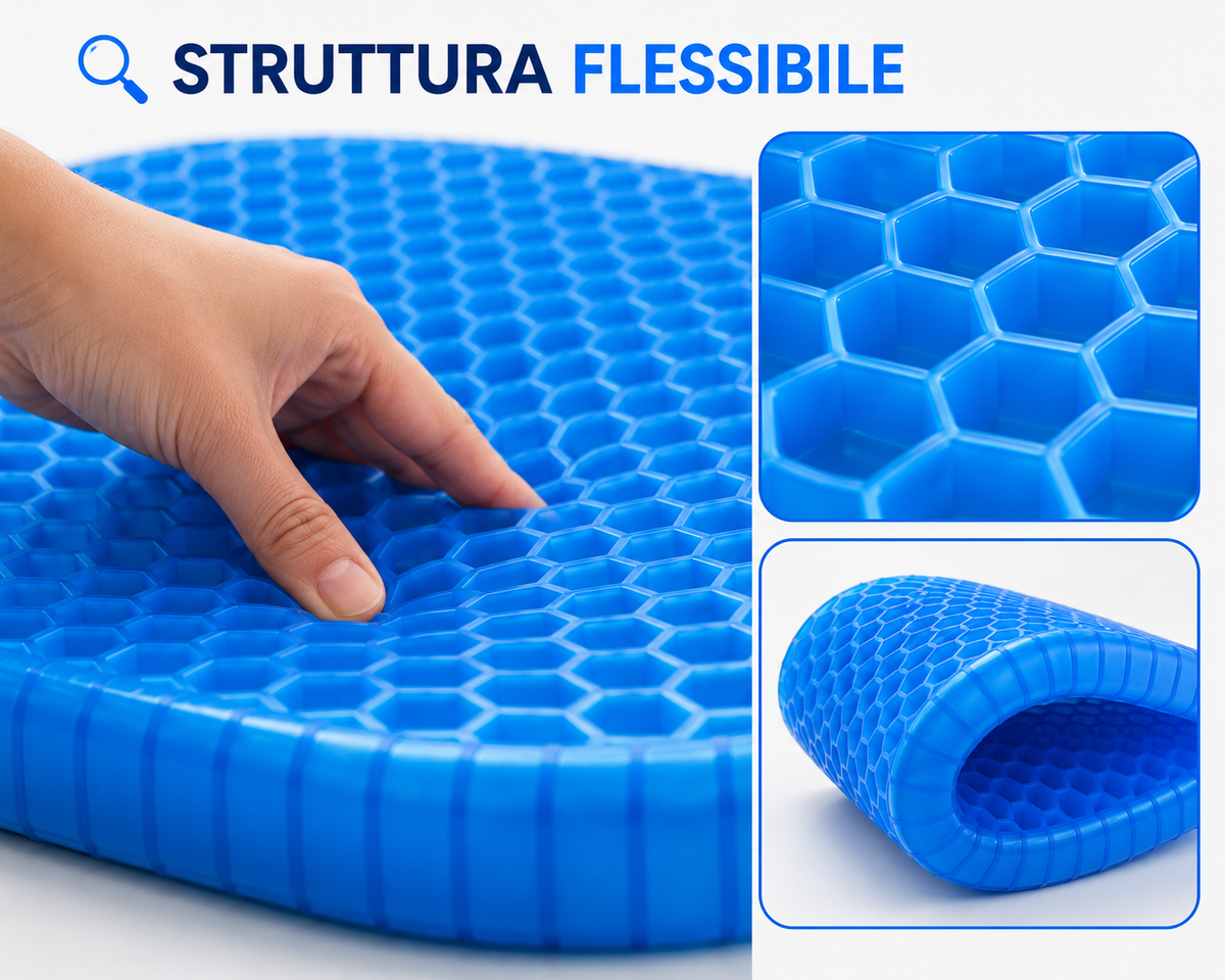 Cuscino in Gel per Seduta con Struttura a Nido d’Ape, Cuscino Comfort con Rivestimento Nero, per Sedia Ufficio, Casa, Auto e Gaming, Design Flessibile Blu