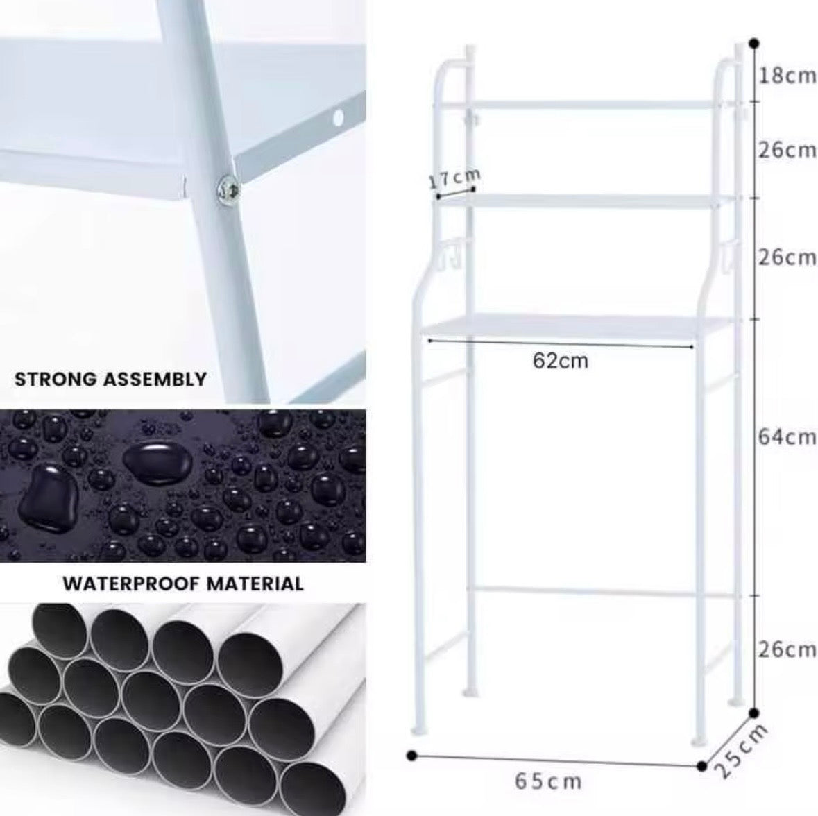 Porta Oggetti Scaffale Salvaspazio sopra Lavatrice - Organizer da Bagno e Lavanderia a 3 Ripiani in Metallo