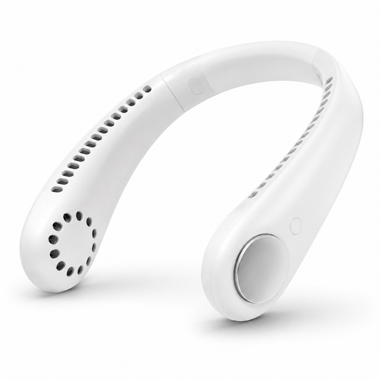 Ventilatore da Collo Portatile Ricaricabile, Flusso d’Aria 360°, Design Ergonomico a Mani Libere, Leggero e Flessibile, Ideale per Ufficio, Viaggi, Passeggiate e Attività all’Aperto