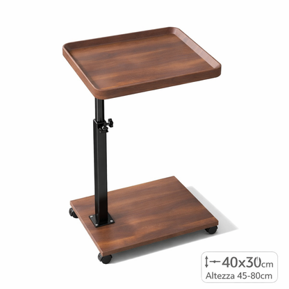 Tavolino Laterale Regolabile con Ruote, Tavolino da Divano a Forma di C, Altezza 45-80 cm, Tavolo Salvaspazio con Ripiano, per Divano Letto Ufficio Studio, 40x30 cm Effetto Legno