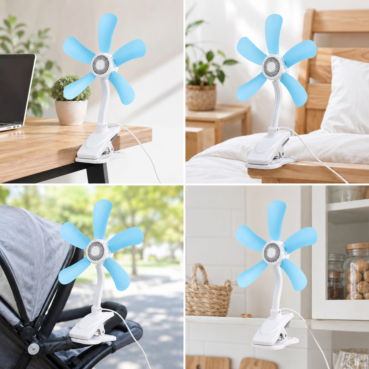 Ventilatore a Clip con 6 Pale – Ventola Silenziosa con Collo Flessibile e Clip Antiscivolo – Mini Ventilatore da Scrivania per Casa, Ufficio e Camera da Letto