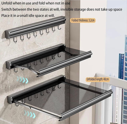 Mensola da Parete Pieghevole con Ganci – Salvaspazio per Cucina, Bagno e Balcone