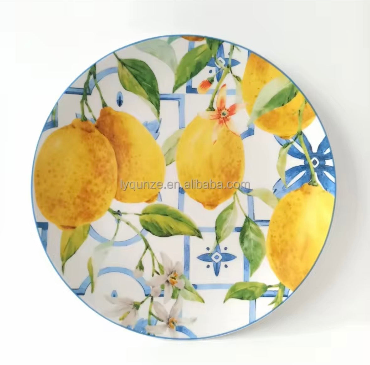 Set di piatti in ceramica con limoni – Stile maiolica siciliana, design mediterraneo