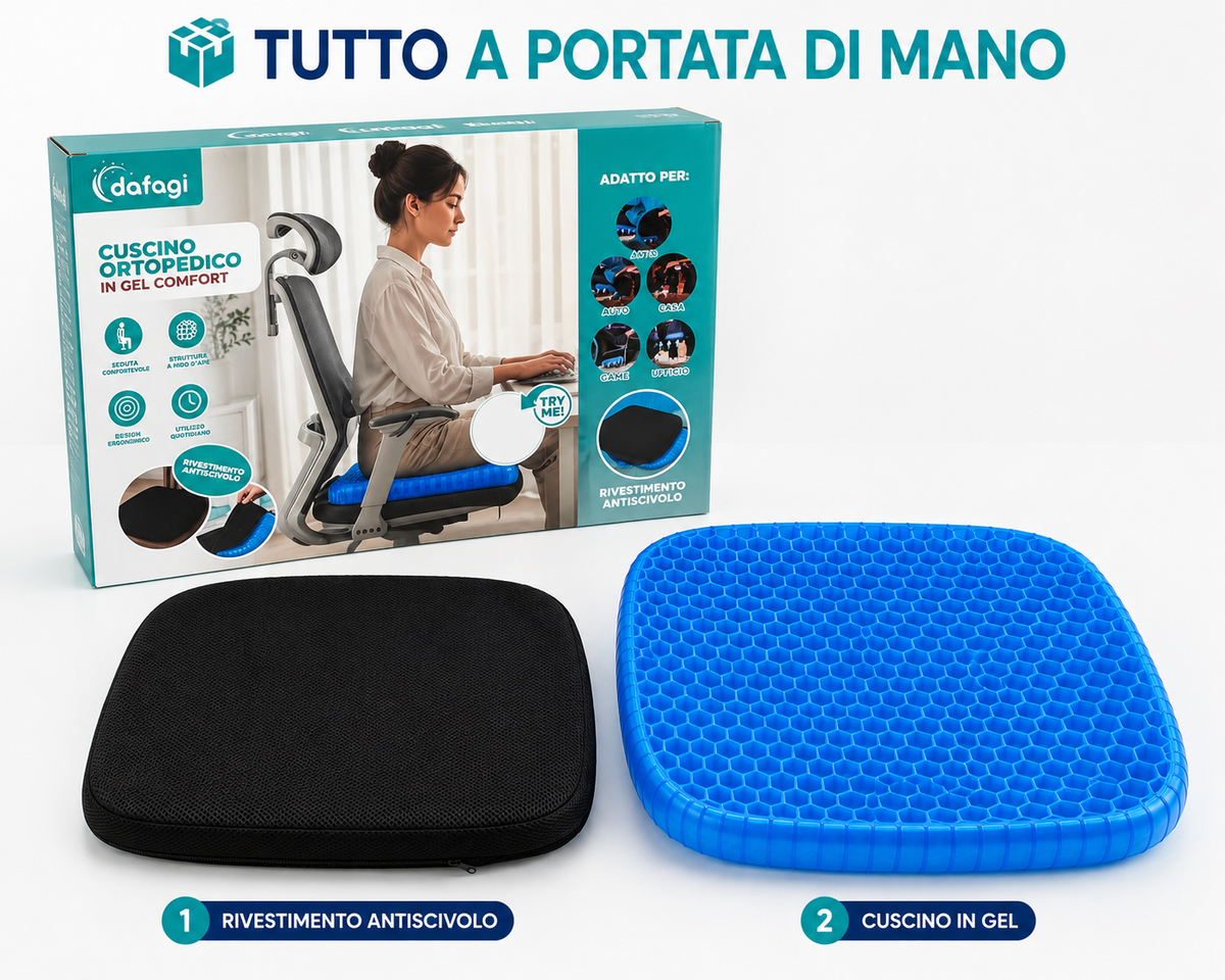 Cuscino in Gel per Seduta con Struttura a Nido d’Ape, Cuscino Comfort con Rivestimento Nero, per Sedia Ufficio, Casa, Auto e Gaming, Design Flessibile Blu
