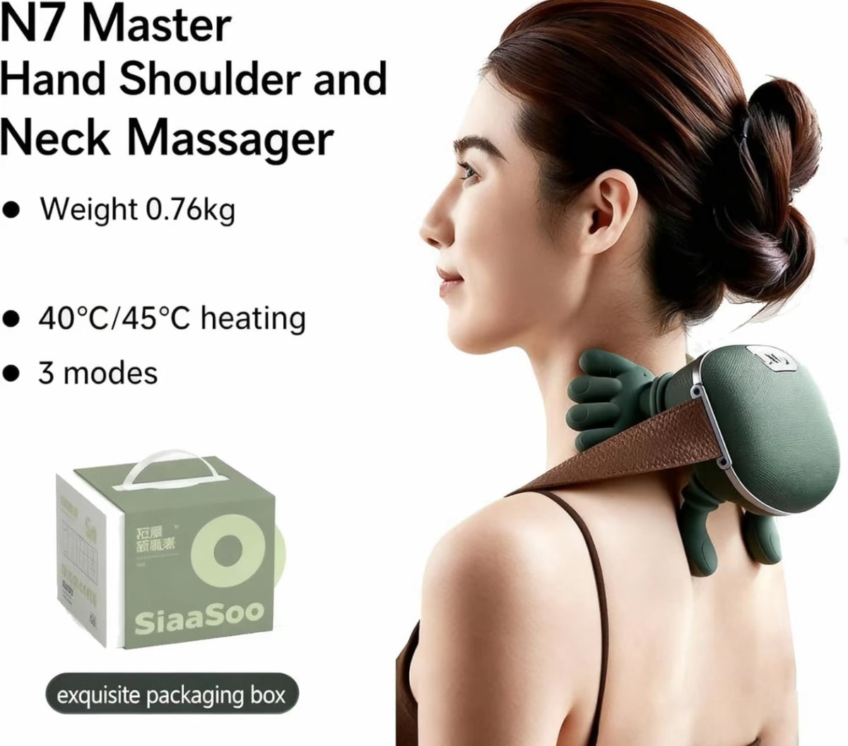 Bdit accessori Electric Neck Massager Deep Kneading Integrated Heating Shiatsu Neck Shoulder Massage USB Rechargeable Portable for Home Office