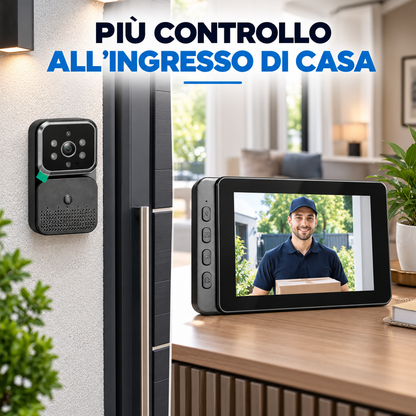 BDIT Accessori Videocitofono Wireless con Monitor, Video Doorbell 2.4G con Unità Esterna e Display Interno, Videocamera per Porta con Monitor, Kit di Installazione e Accessori per Casa
