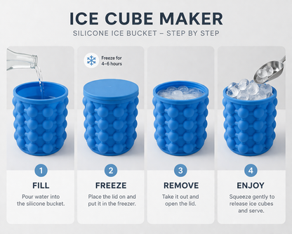 Secchiello Ghiaccio in Silicone con Coperchio, Stampo Ghiaccio Flessibile, Contenitore Cubetti Ghiaccio, Ice Bucket per Bevande, Cocktail, Casa e Picnic