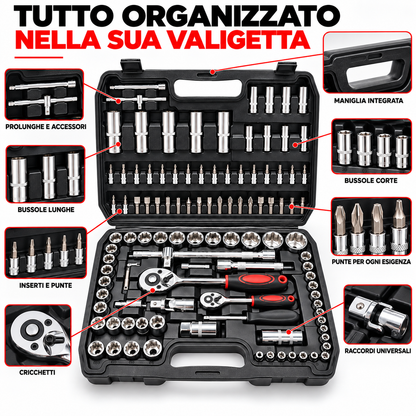 BDIT Accessori Set Chiavi a Bussola con Cricchetti, Valigetta Portautensili Completa con Bussole, Inserti, Prolunghe e Accessori, Kit Utensili per Manutenzione, Auto e Fai da Te